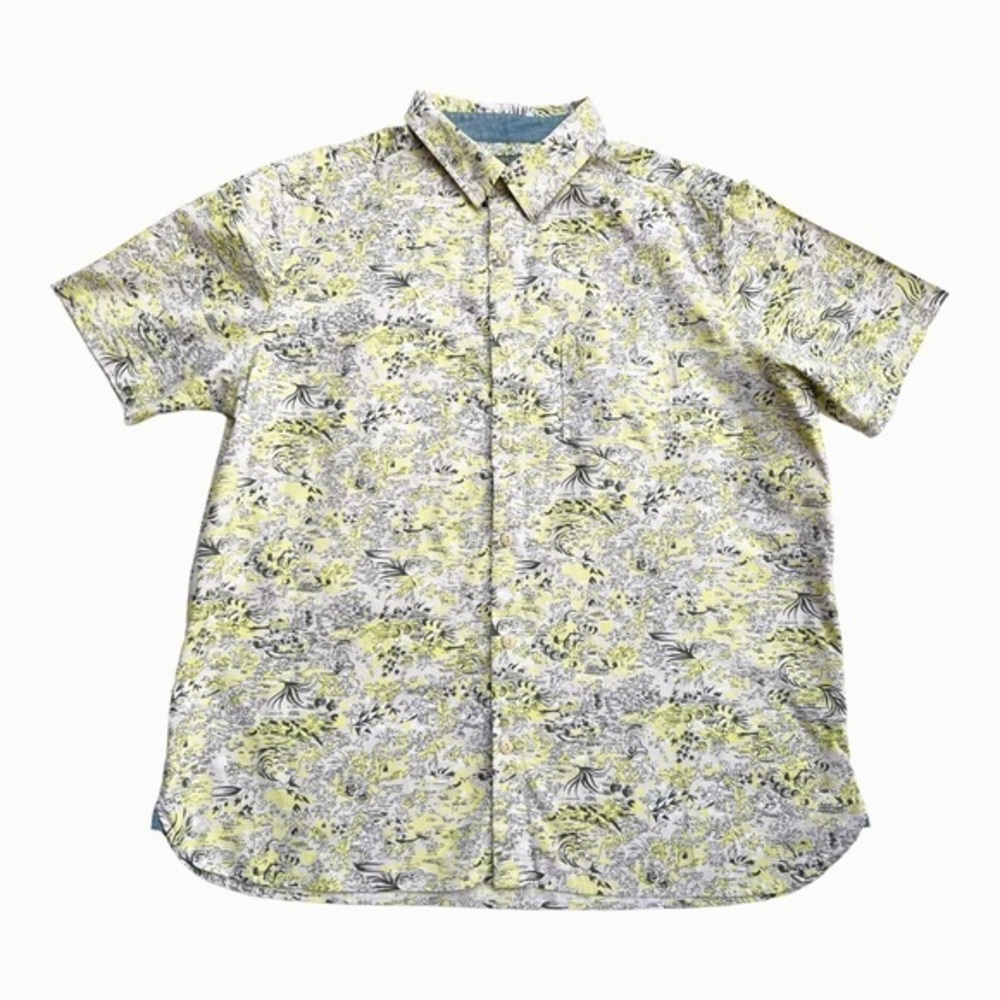 Woolrich Cream, Neon Yellow,‎ and Hunter Green Hawaiian Shirt Size X-Lar…